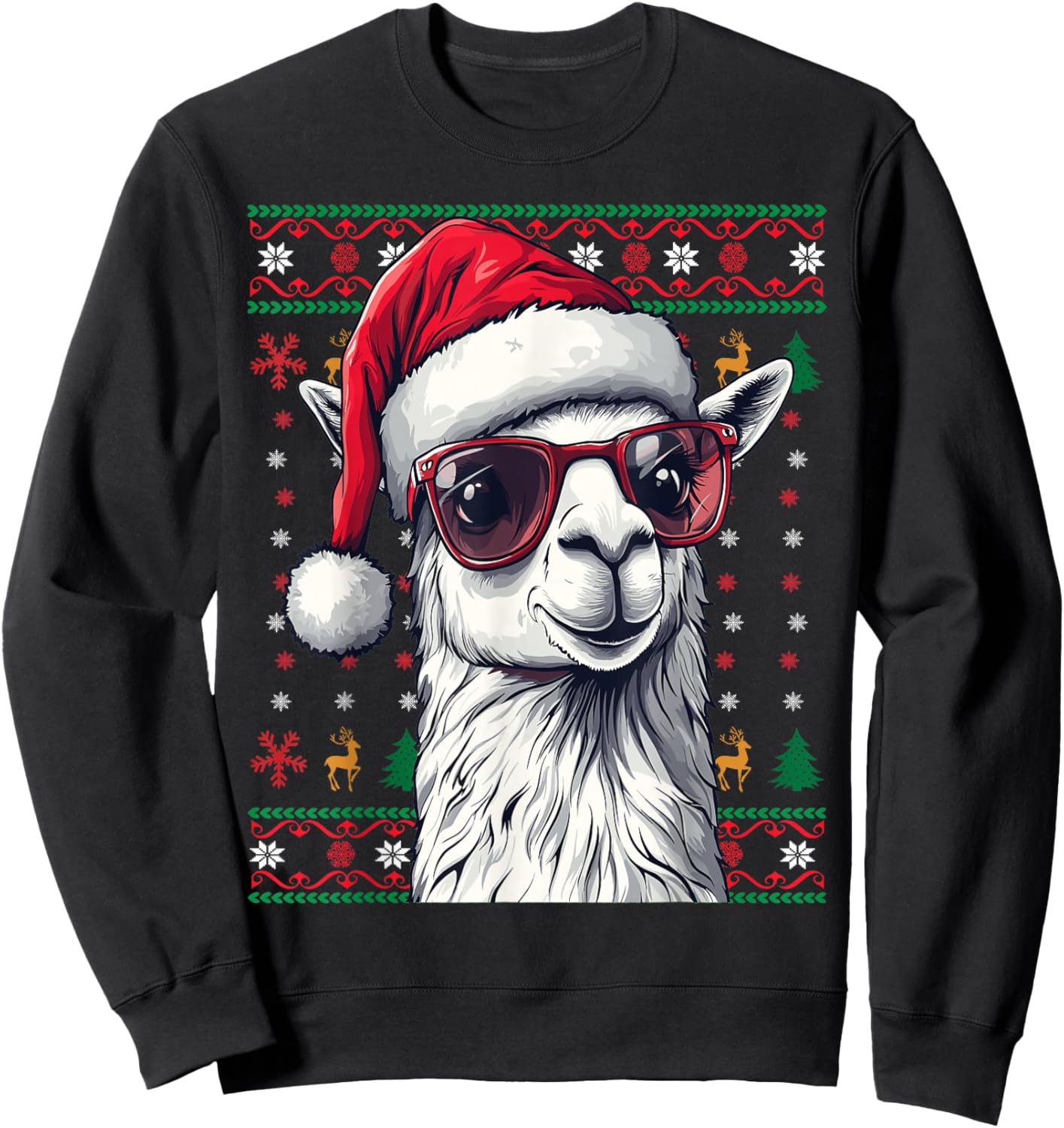 Llama Santa Hat Ugly Christmas Funny Holiday Llama Lover Sweatshirt - Sweatshirt | Black