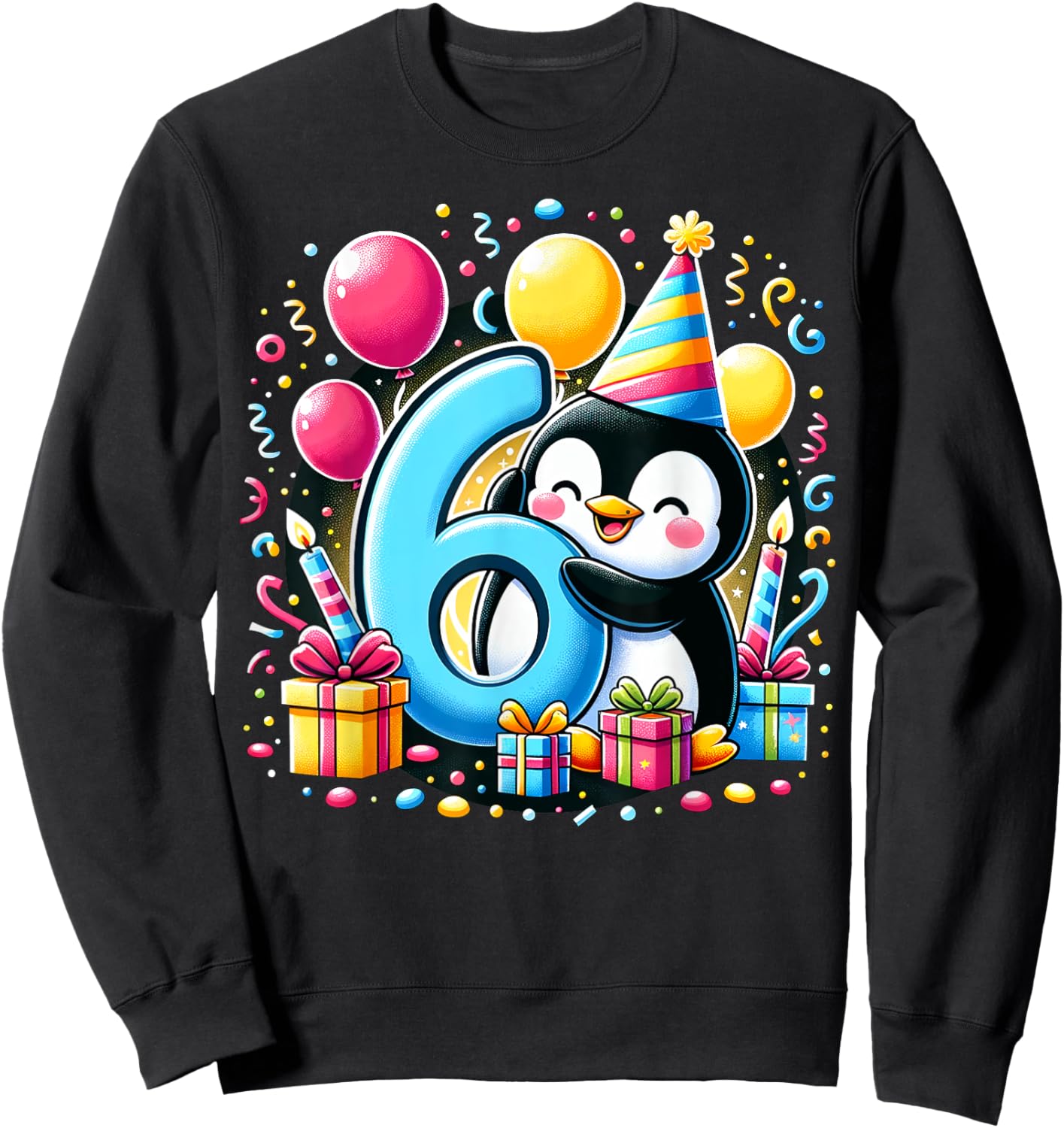Kids Penguin Theme sixth Bday Party 6th Penguin Birthday Sweatshirt - Sweatshirt | Black