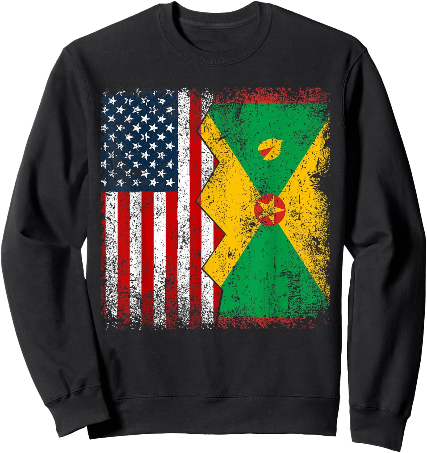 Grenadian Roots | Half American Flag | America Grenada Flags Sweatshirt - Sweatshirt | Black