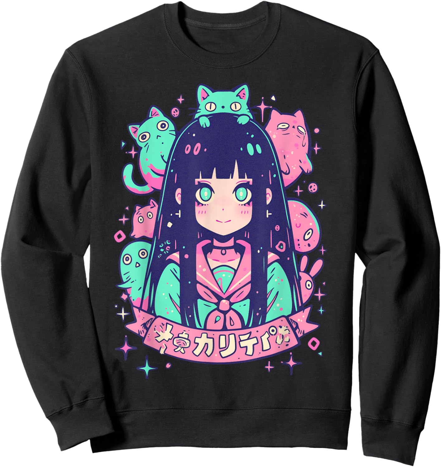 Goth Grunge Demon Anime Girl Waifu Horror Alt Aesthetic Sweatshirt - Sweatshirt | Black