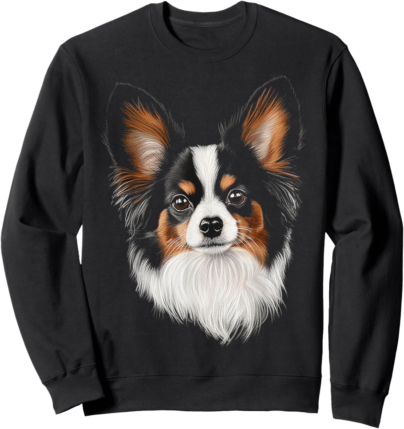 Papillon Dog Motif Pet Illustration Papillon Men Women Kids Sweatshirt - Sweatshirt | Black