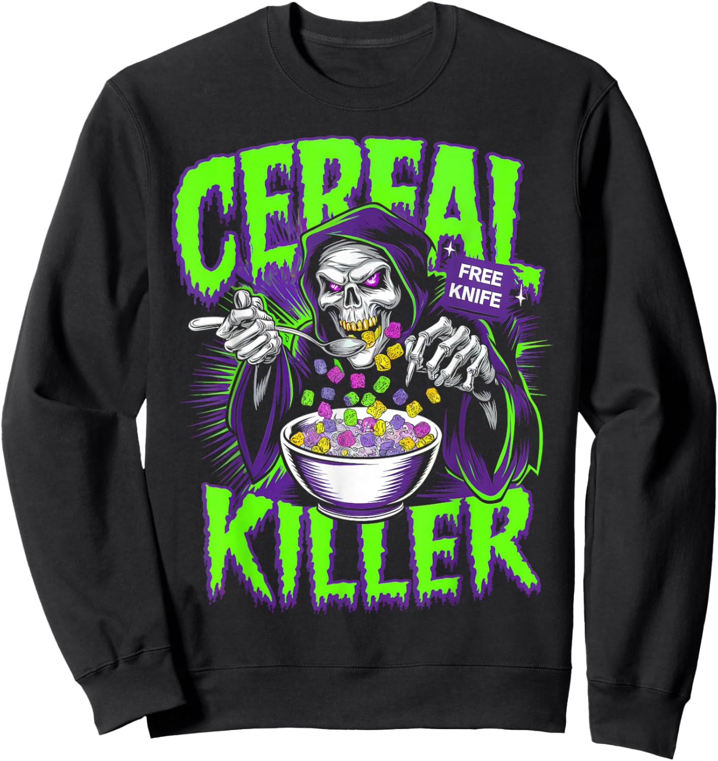 Funny Horror Movies And Cereals Lovers Apparel -Adults Cereal Killer True Crime Lover Grim Reaper Halloween Black Small Sweatshirt - Sweatshirt | Black
