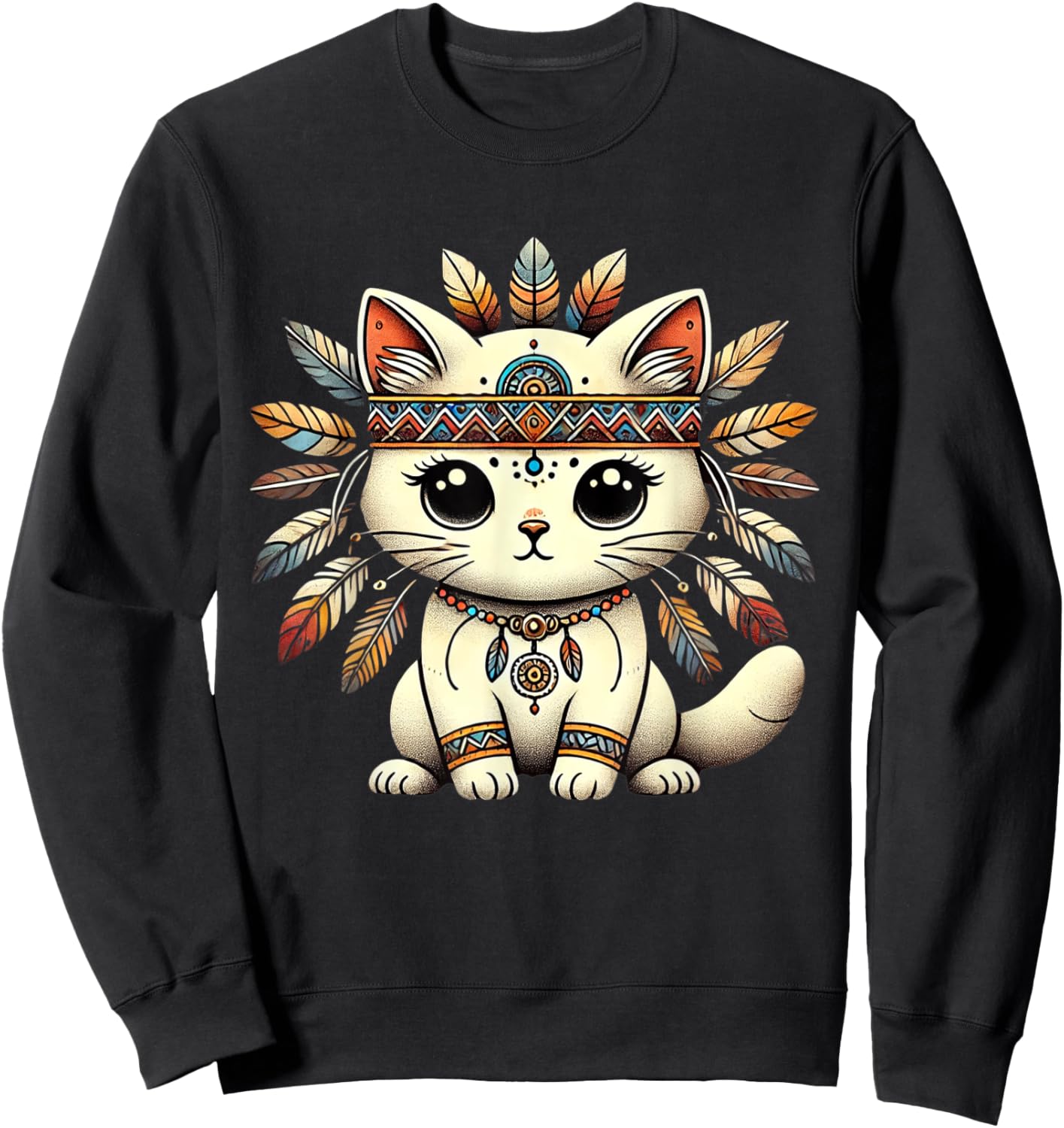 Native American Indian Cute Cat Culture and Heritage Women Kids Sweatshirt - Sweatshirt | Black