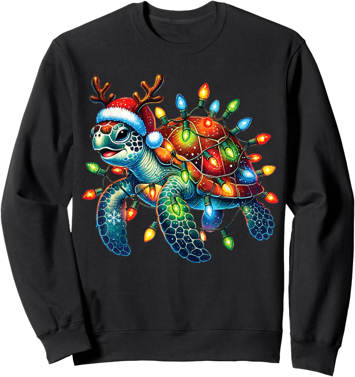 Sea Turtle Christmas Lights Funny Santa Hat Merry Christmas Sweatshirt - Sweatshirt | Black
