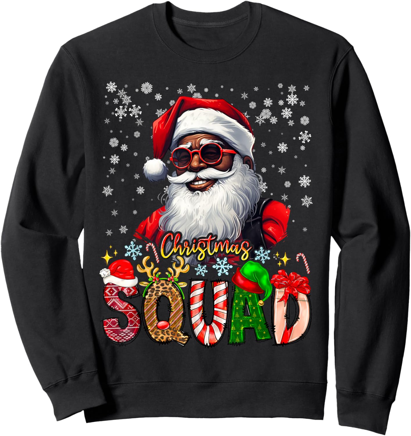 Christmas Squad Santa Afro Man Proud Black African American Sweatshirt - Sweatshirt | Black