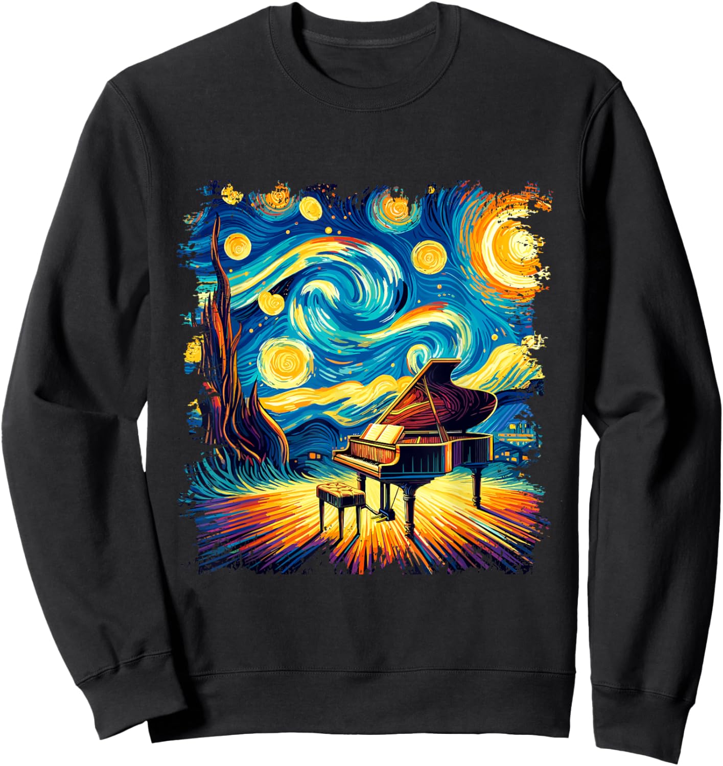 Classical Piano Starry Night Shirt Van Gogh Painting Pianist Sweatshirt - Sweatshirt | Black