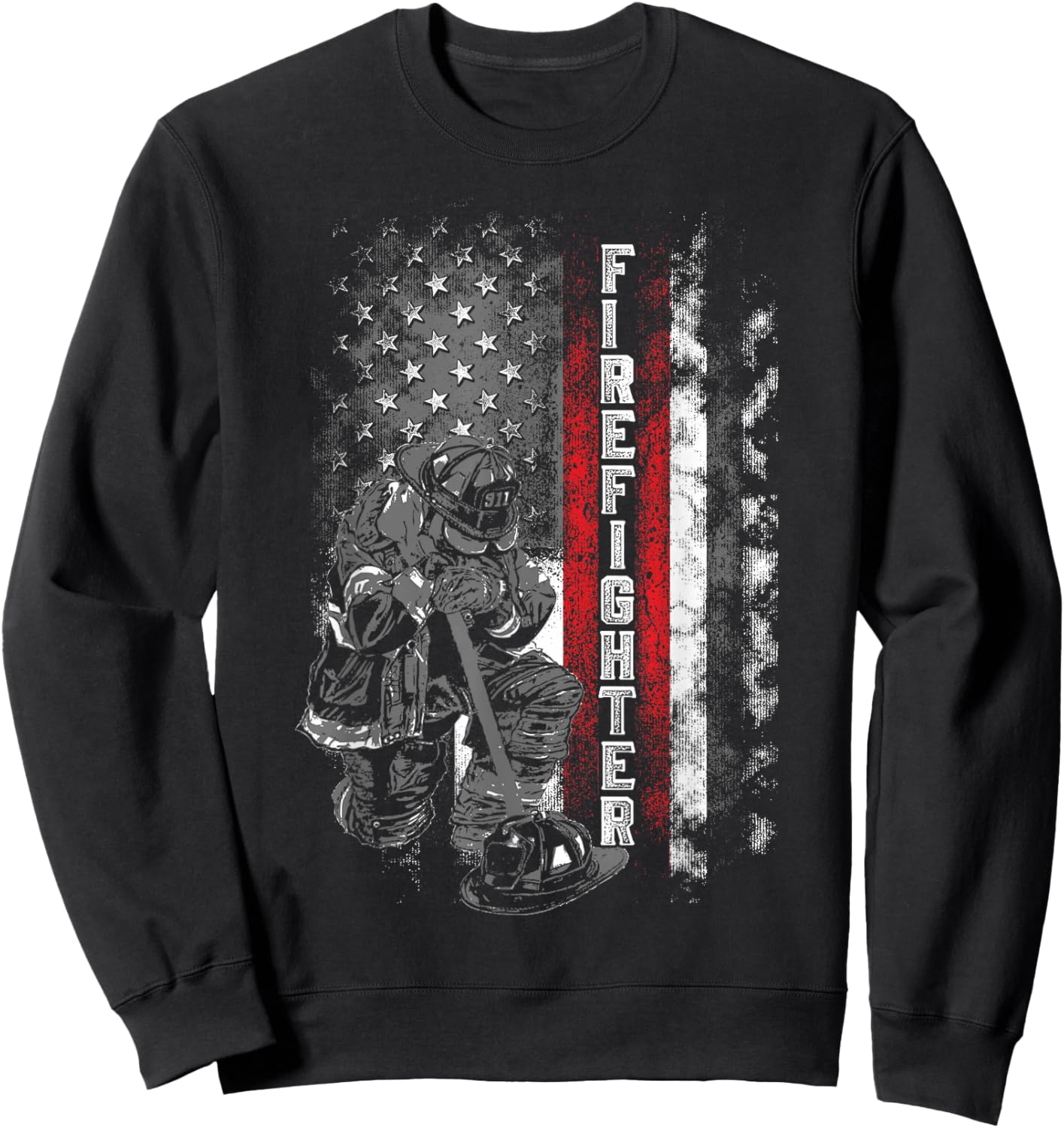 Fallen Fireman American Flag Thin Red Line Firefighter Sweatshirt - Sweatshirt | Black