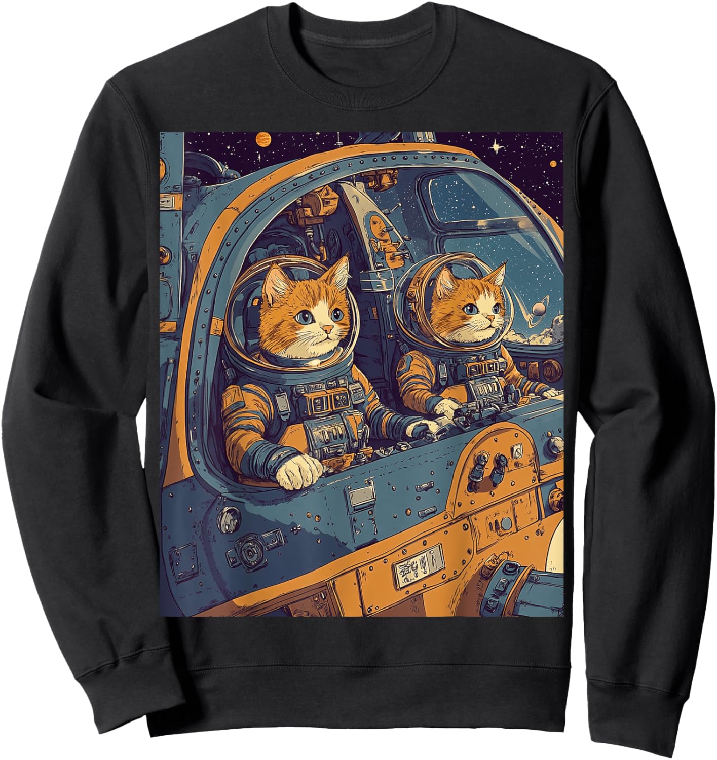 Two Cats Astronauts in Spacecraft Sweatshirt - Sweatshirt | Black