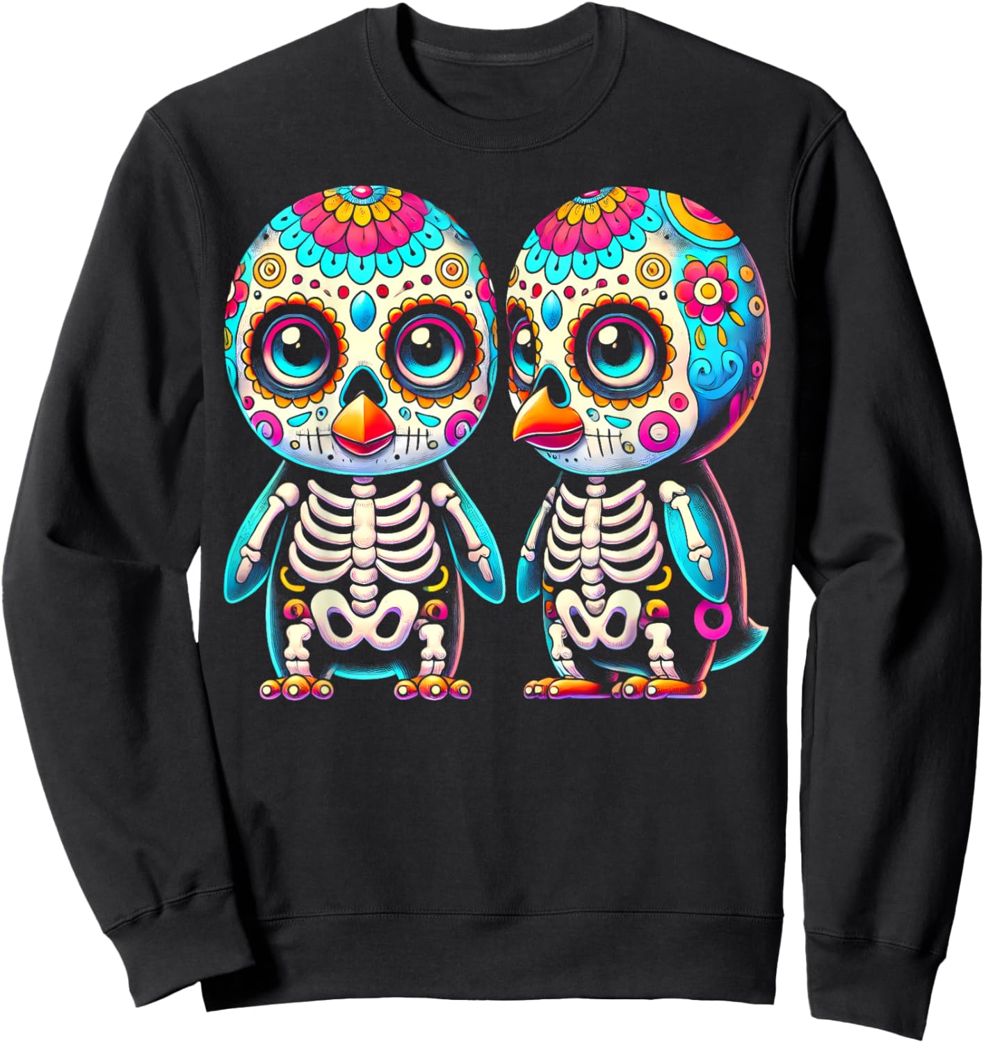 Adorable Día de Muertos Sugar Skull Penguin Day of the Dead Sweatshirt - Sweatshirt | Black