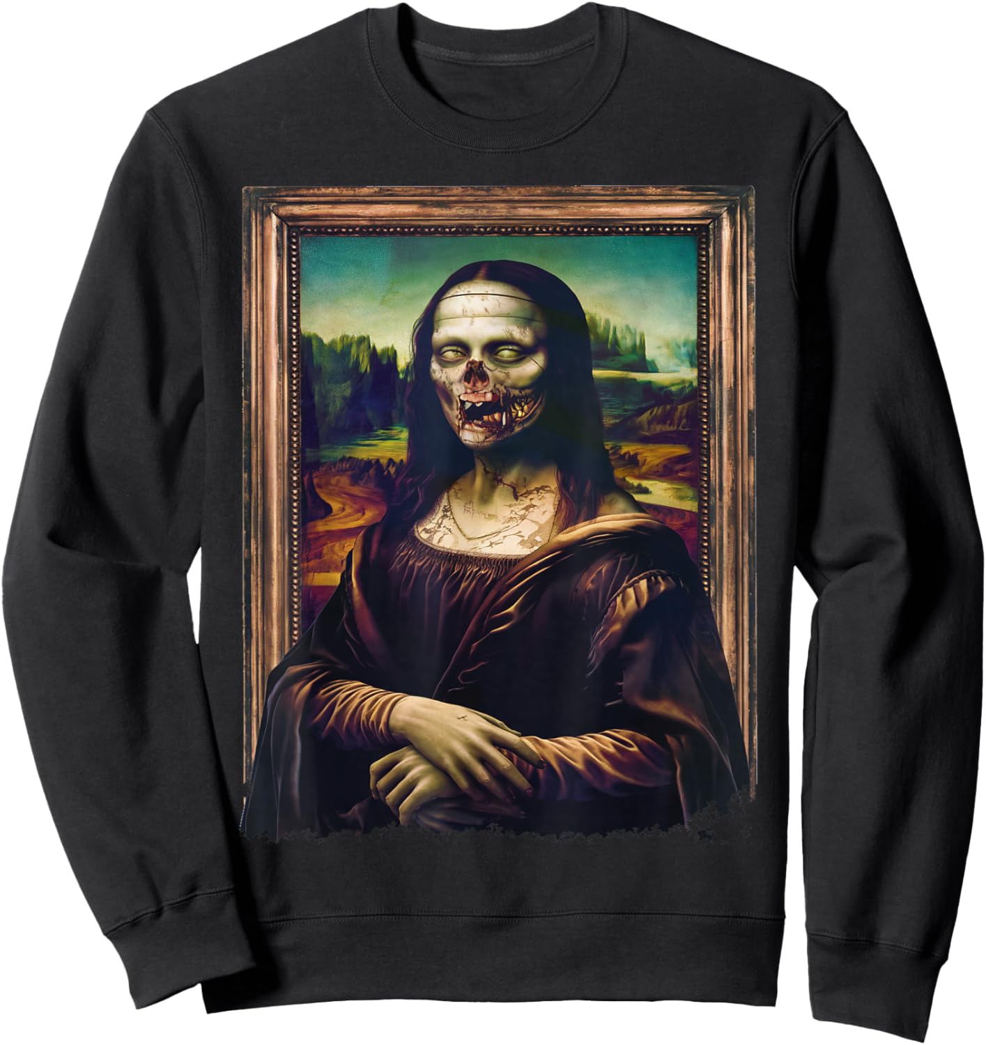 Mona Lisa Art Halloween Funny Zombie Sweatshirt - Sweatshirt | Black