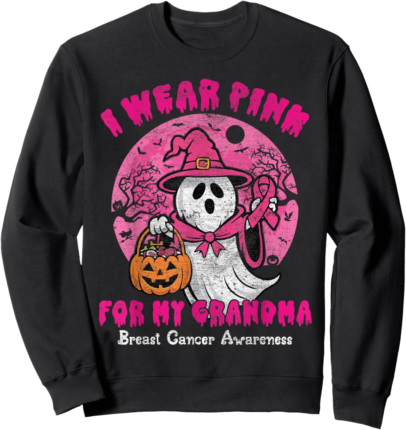 I Wear Pink For My Grandma Breast Cancer Awareness Ghost Sweatshirt - Sweatshirt | Black