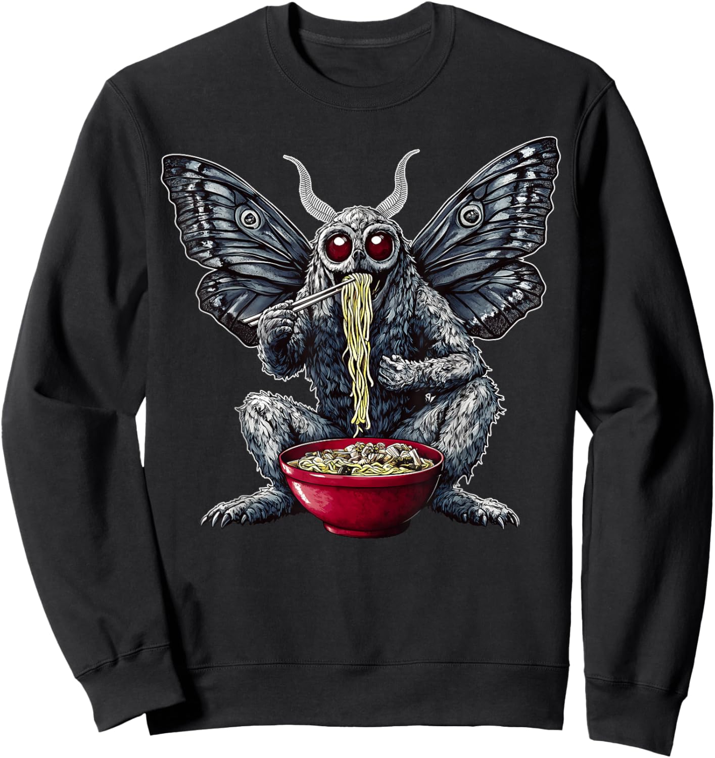 Mothman Cryptozoology Cryptid Ramen Japanese Noodles Sweatshirt - Sweatshirt | Black