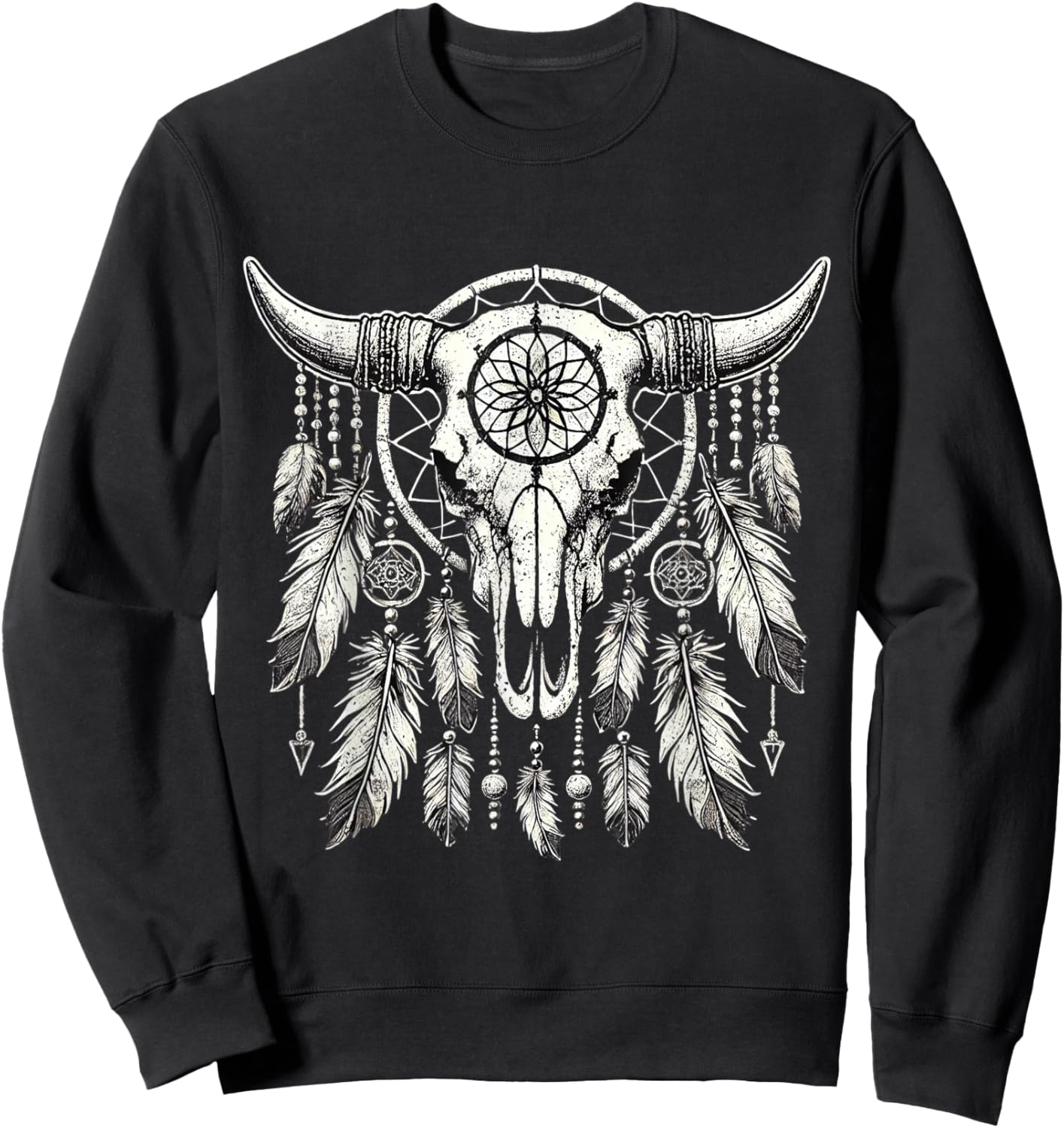 Vintage Boho Cow Skull cowgirl Dream catcher Sweatshirt - Sweatshirt | Black
