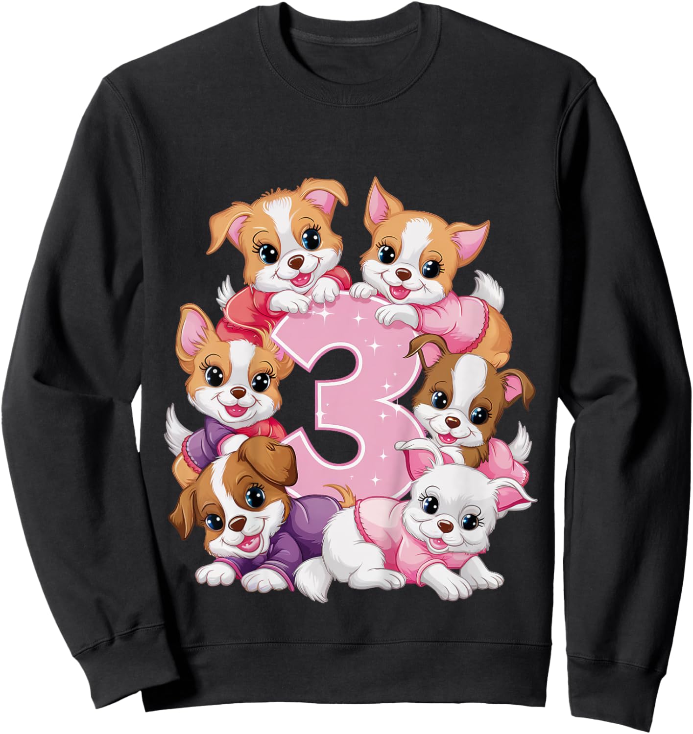 3rd Birthday Dog Birthday Shirt for Girls 3 Years Puppy Sweatshirt - Sweatshirt | Black