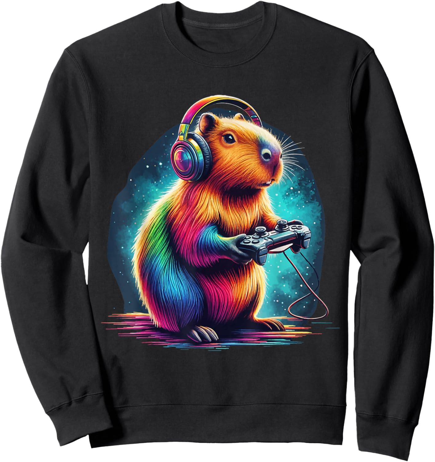 Capybara Gaming Shirt Video Game Colorful Capybara Gamer Sweatshirt - Sweatshirt | Black