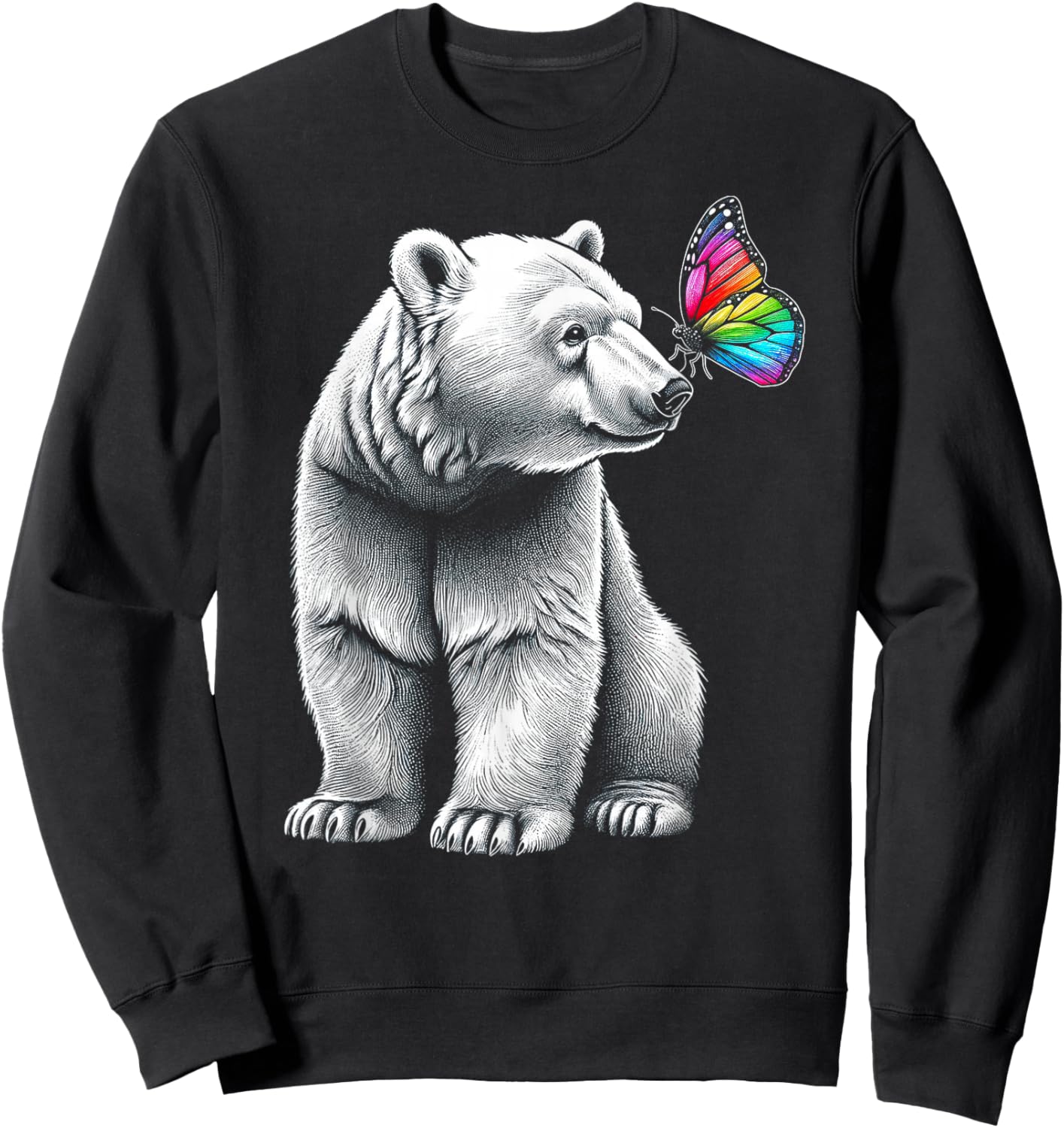 Bear Baby Wildlife Colorful Butterfly Grizzly Bear Artwork Sweatshirt - Sweatshirt | Black