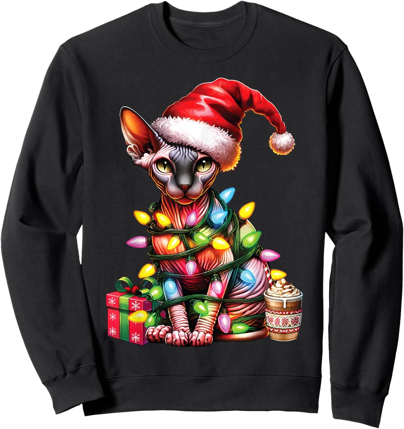 Pet Animal Lovers Cute Sphynx cat Reindeer Antlers Christmas Women Kids Sweatshirt - Sweatshirt | Black