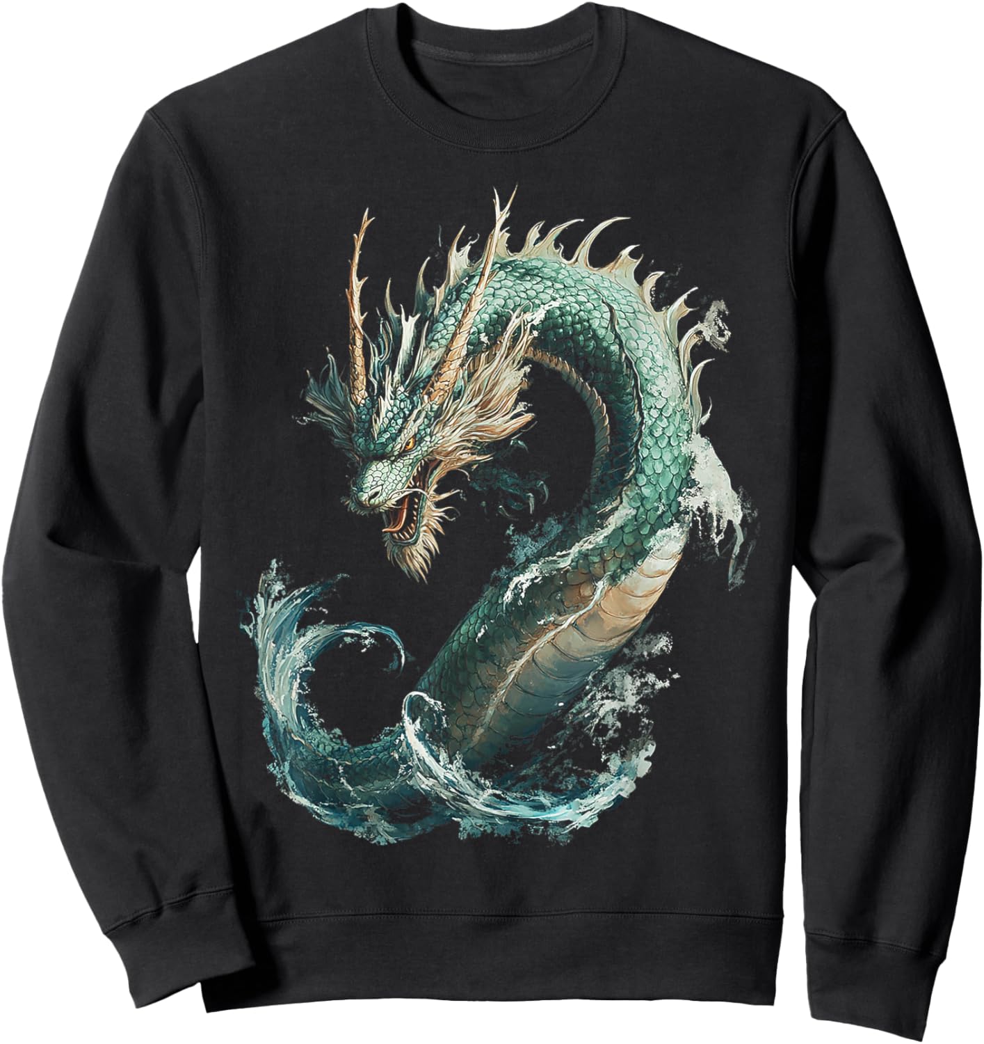 Sea Dragon Motif Mythical Illustration Sea Dragon Sweatshirt - Sweatshirt | Black