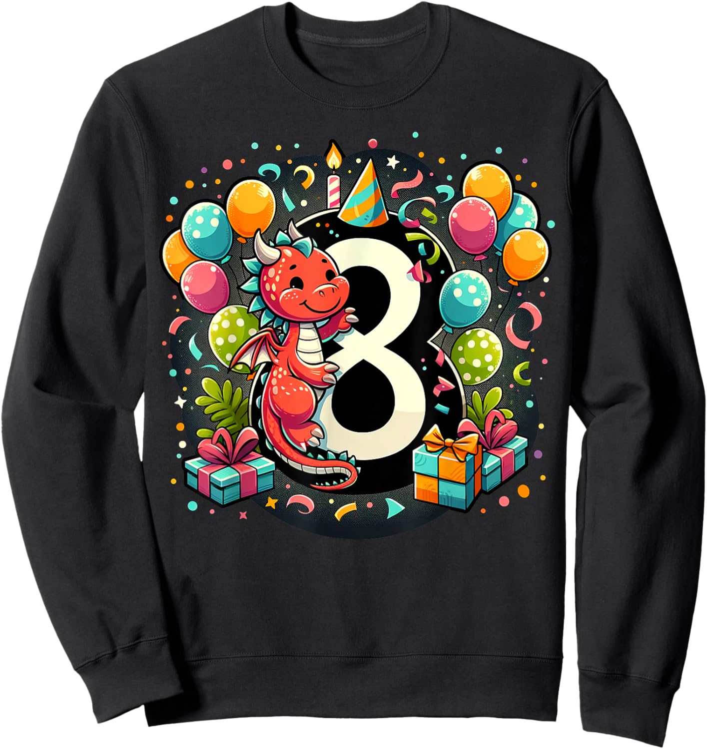 Bday eighth Boys, Girls, Kids age eight 8th birthday Dragon Sweatshirt - Sweatshirt | Black