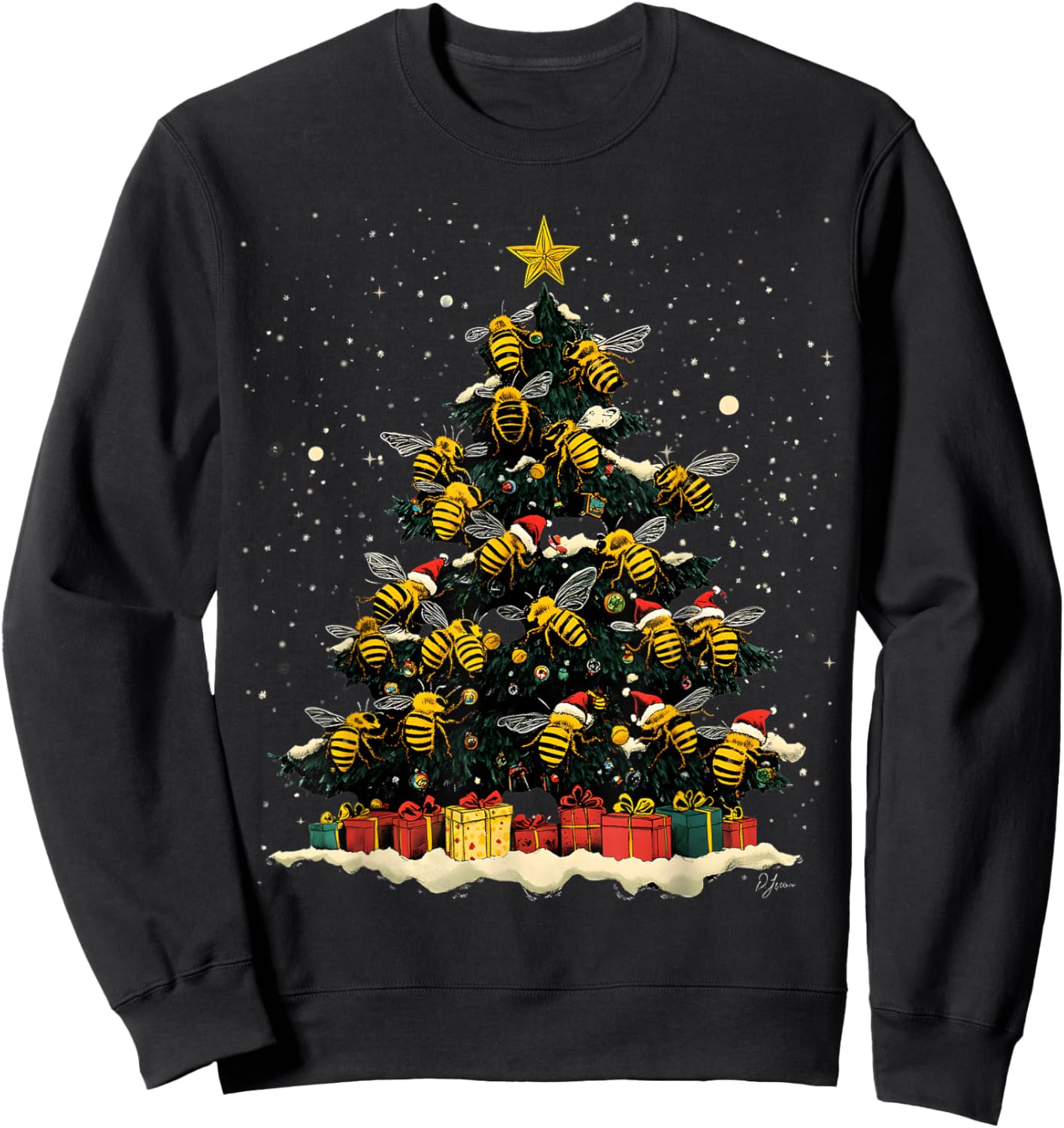 Bee Christmas Tree Ornament Decor Xmas Sweatshirt - Sweatshirt | Black