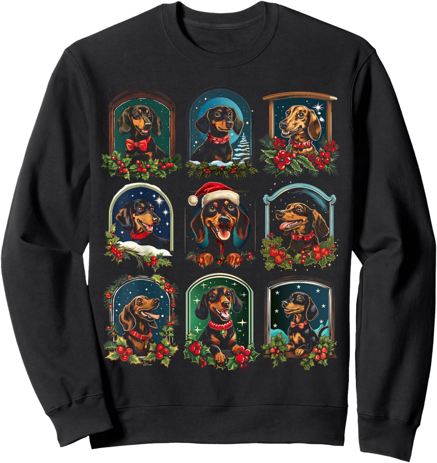 Vintage Christmas Dachshund Sweatshirt - Sweatshirt | Black