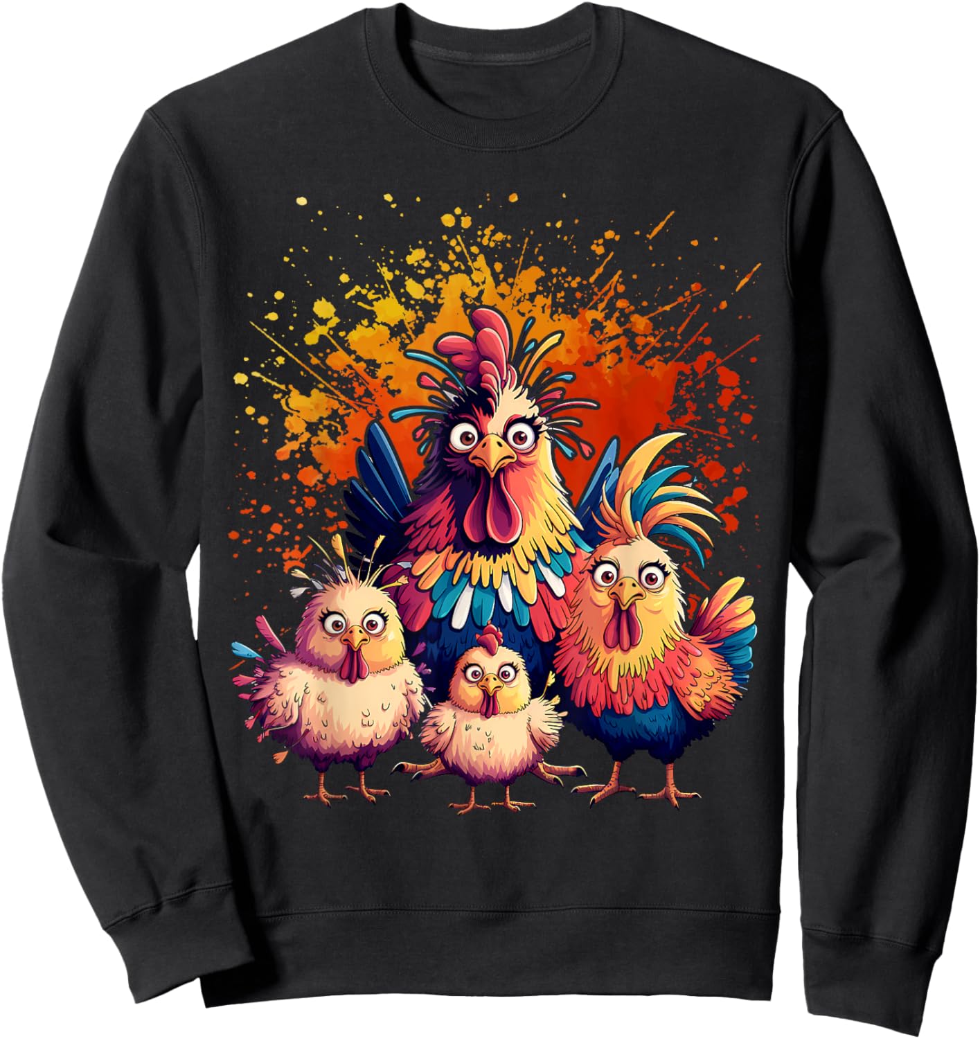Colorful Funny Chicken Art Sweatshirt - Sweatshirt | Black