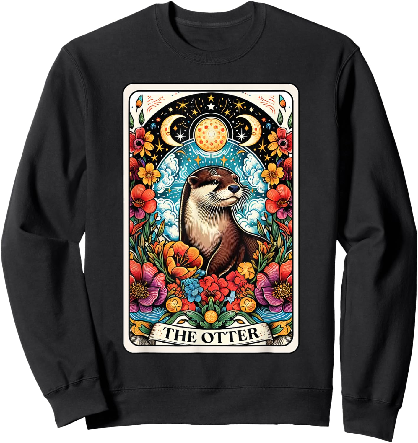 Catumet Otter -Adults Otter Tarot Black Short Sleeve Classic Fit Polyester 100% Cotton Blend Modern Classic Animals Cartoon Small Sweatshirt - Sweatshirt | Black