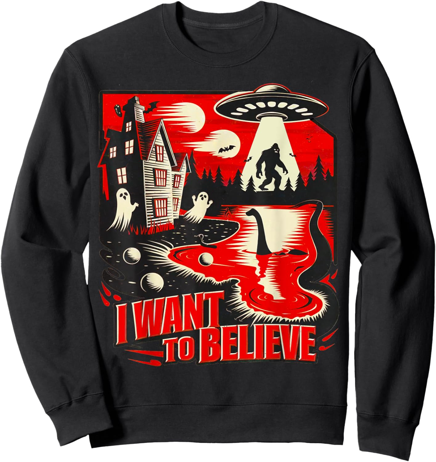 I want to believe UFO Loch Ness Ghost Sweatshirt - Sweatshirt | Black
