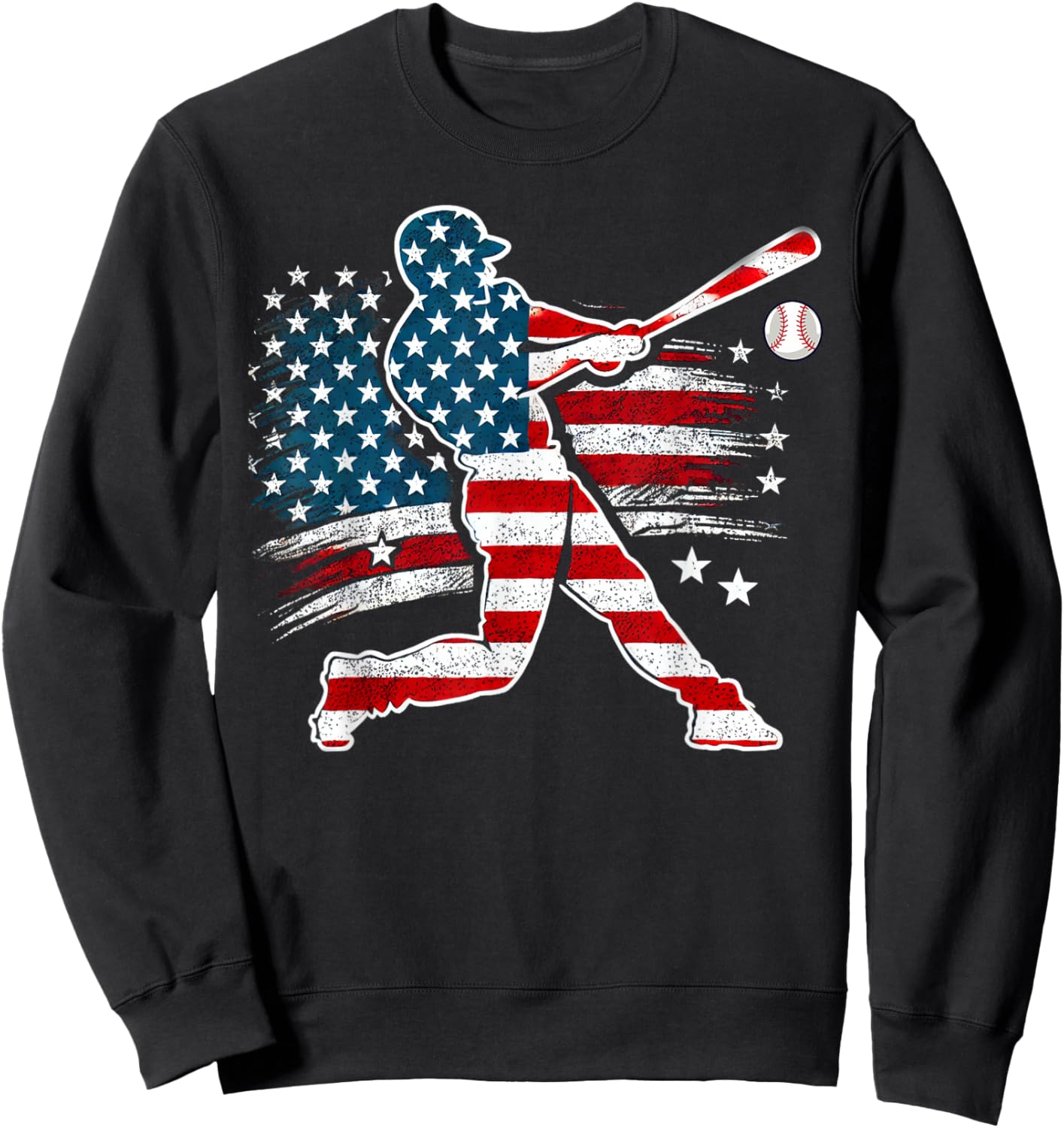American Baseball Batter With United States Flag USA Retro Sweatshirt - Sweatshirt | Black