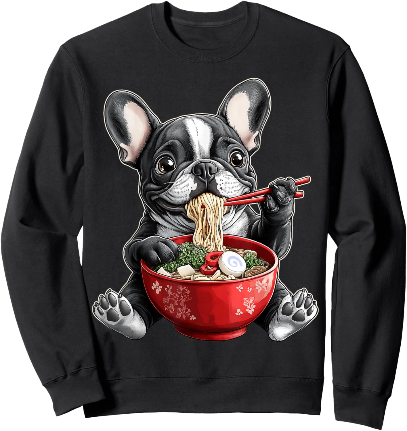 French Bulldog Frenchie Dog Ramen Japanese Noodles Sweatshirt - Sweatshirt | Black
