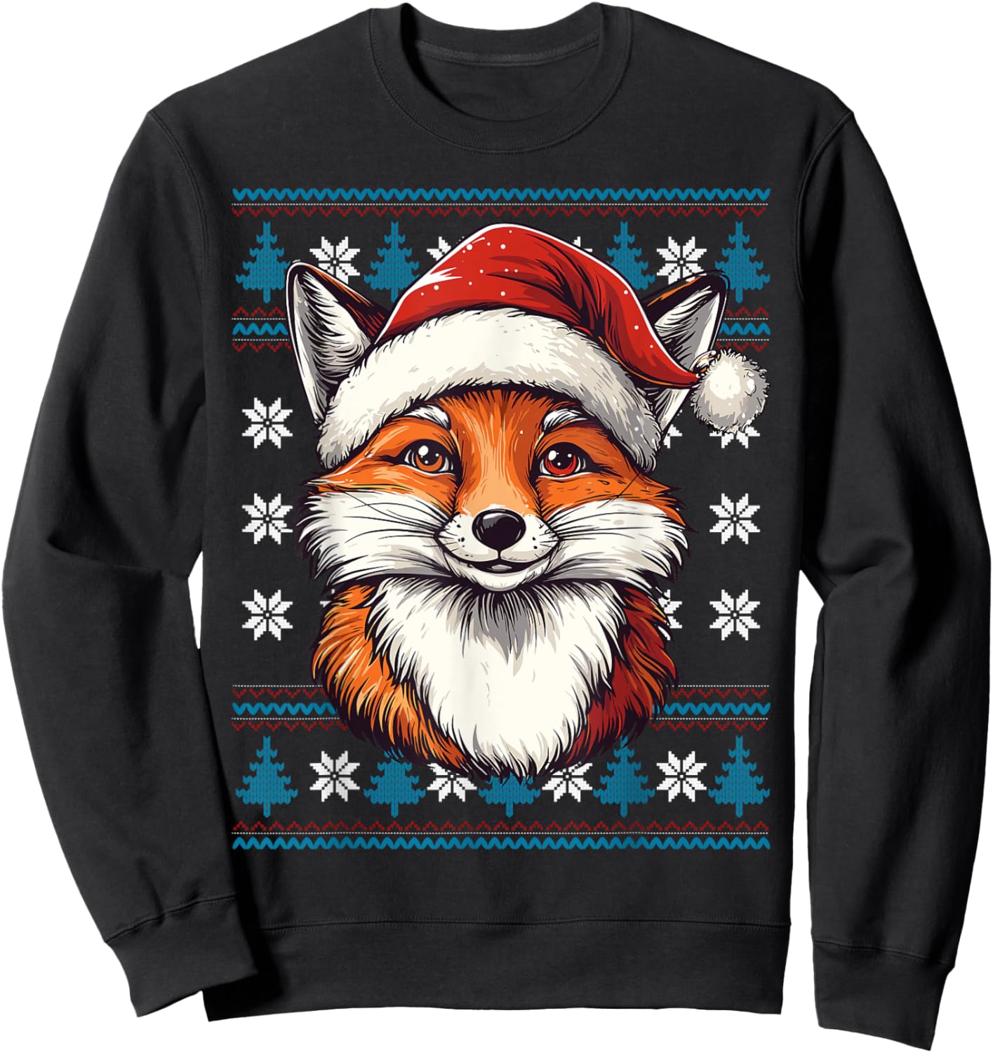 Foxes Santa Hat Ugly Christmas Sweater Foxes Lovers Holiday Sweatshirt - Sweatshirt | Black