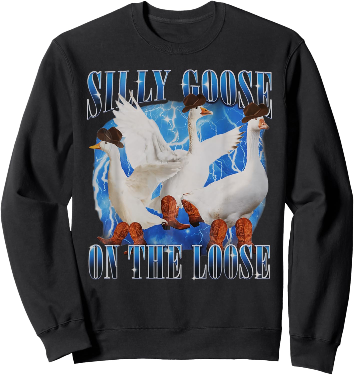 Western Goose Cowboy Silly Goose On The Loose Funny Men Sweatshirt - Sweatshirt | Black