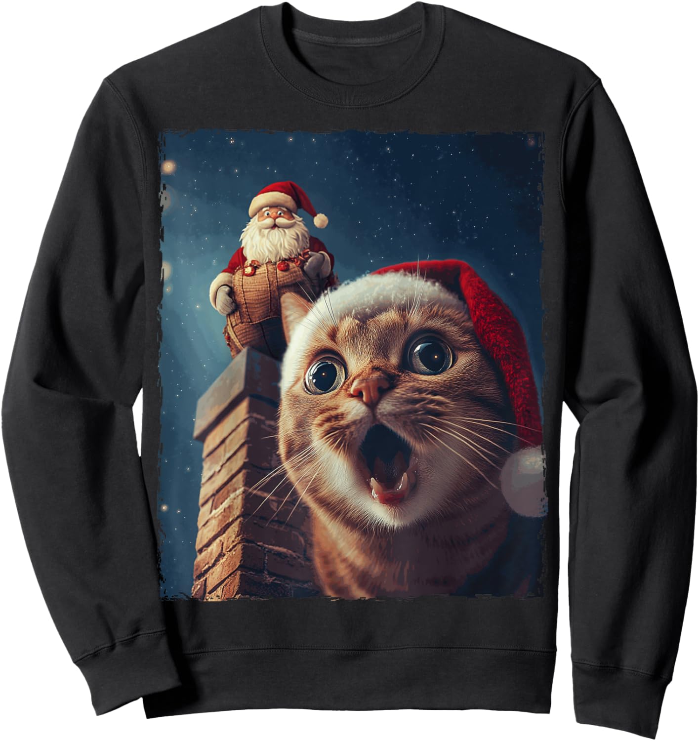 Funny Cat Selfie Santa Chimney Xmas Christmas Women Kids Sweatshirt - Sweatshirt | Black
