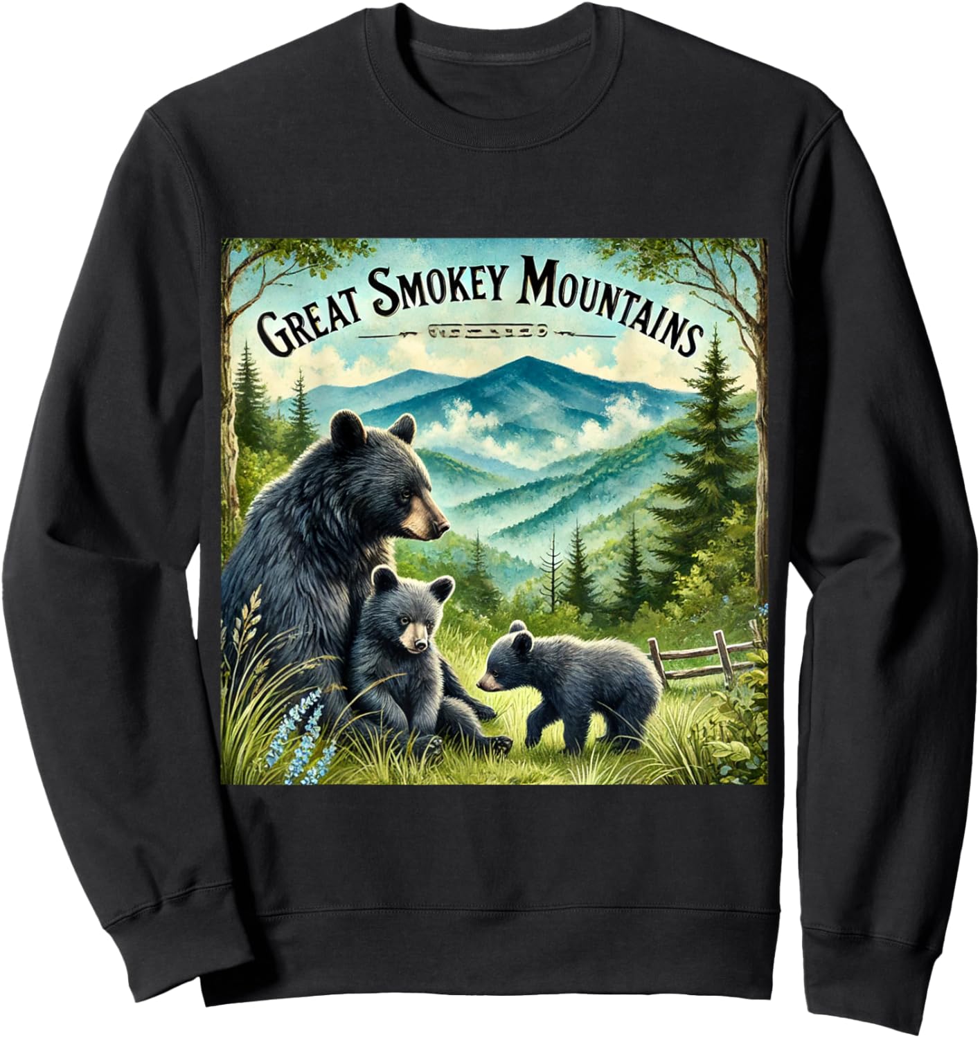 Great Smokey Mountains Black Bear Mother and Cub Sweatshirt - Sweatshirt | Black