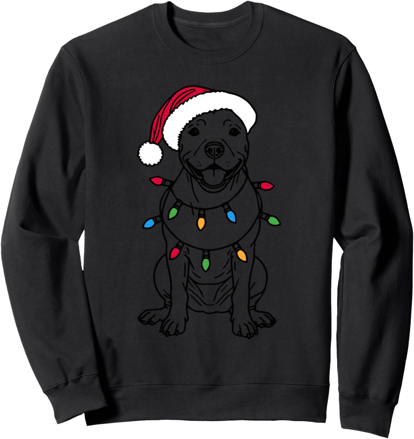 Funny Santa Pitbull Christmas Lights Pitbull Dog Lover Xmas Sweatshirt - Sweatshirt | Black