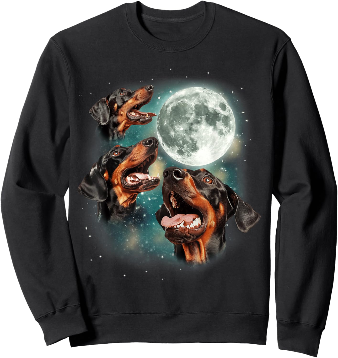 Three Doberman Pinscher Moon | 3 Dobies Howling Pet Canine Sweatshirt - Sweatshirt | Black