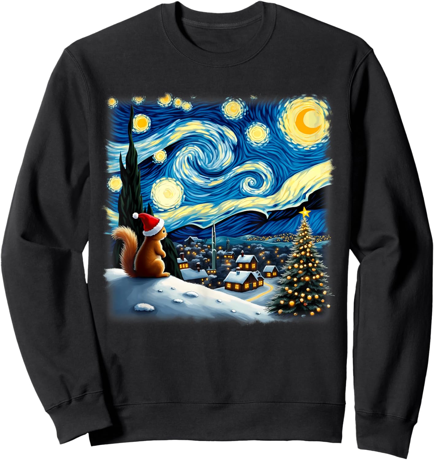 Christmas Squirrel Starry Night Sweatshirt - Sweatshirt | Black