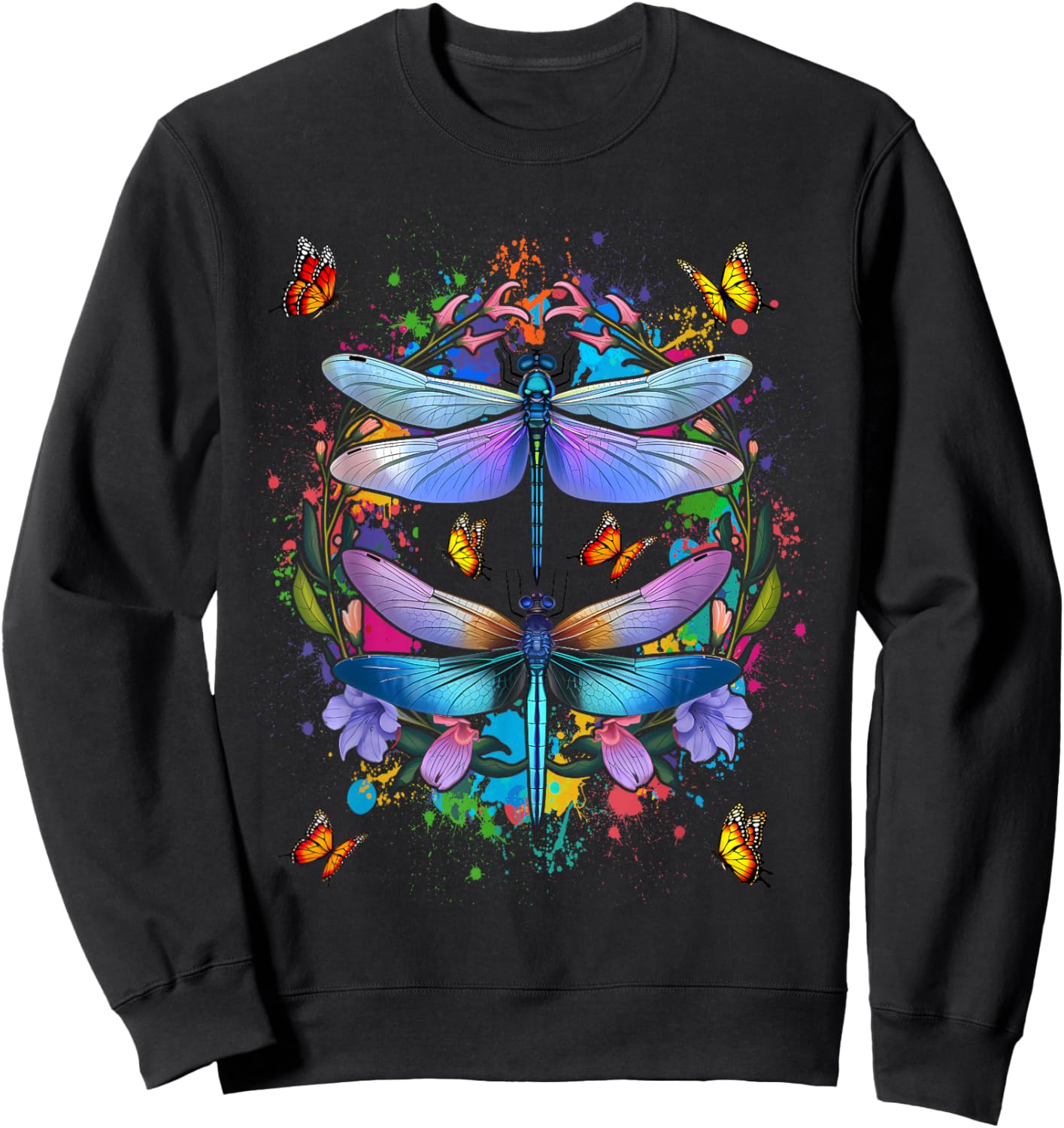 Dragonfly Chakra Color Flower Dragonflies Sweatshirt - Sweatshirt | Black