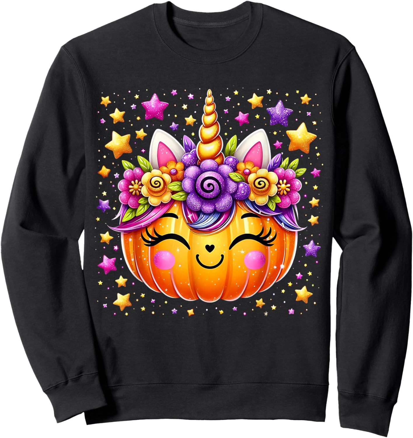 Cute Unicorn Pumpkin Girls Kids Funny Halloween Sweatshirt - Sweatshirt | Black