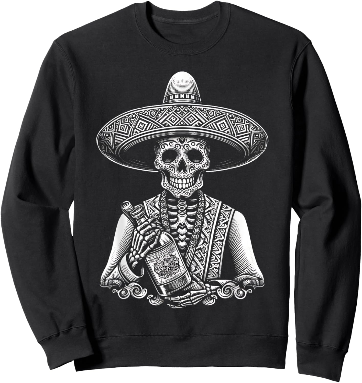 Mexico Tequila Dia De Los Muertos Vintage Mexican Skeleton Sweatshirt - Sweatshirt | Black