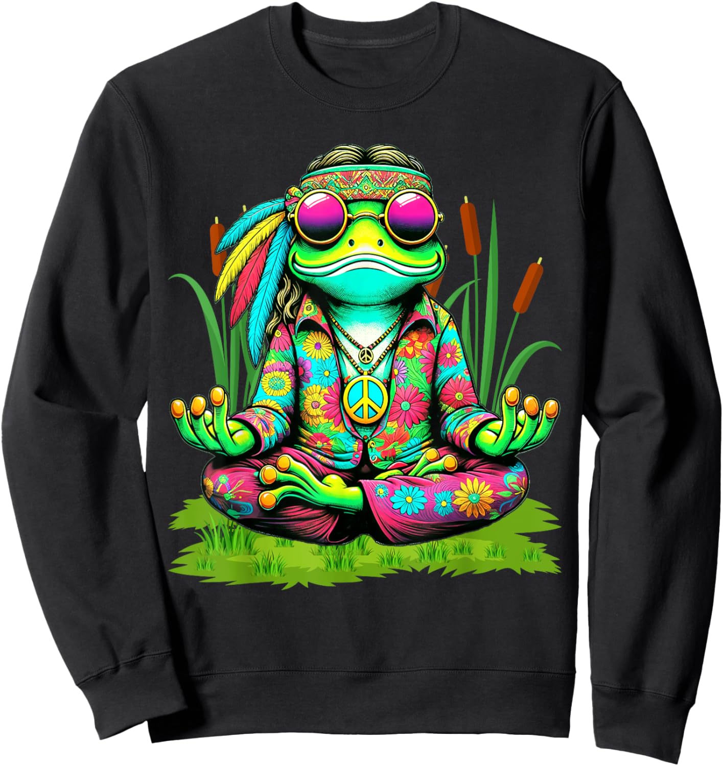 Frog Peace Sign Sunglasses Hippie Sweatshirt - Sweatshirt | Black