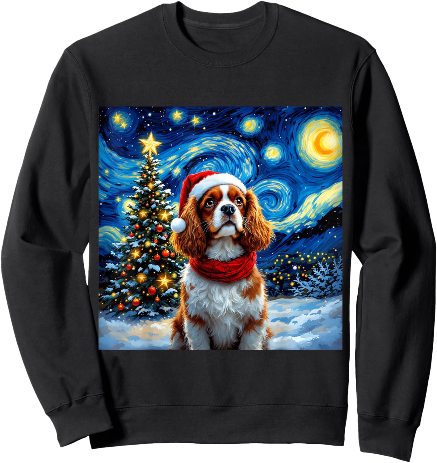 Cavalier King Charles Spaniel Starry Night Christmas Holiday Sweatshirt - Sweatshirt | Black