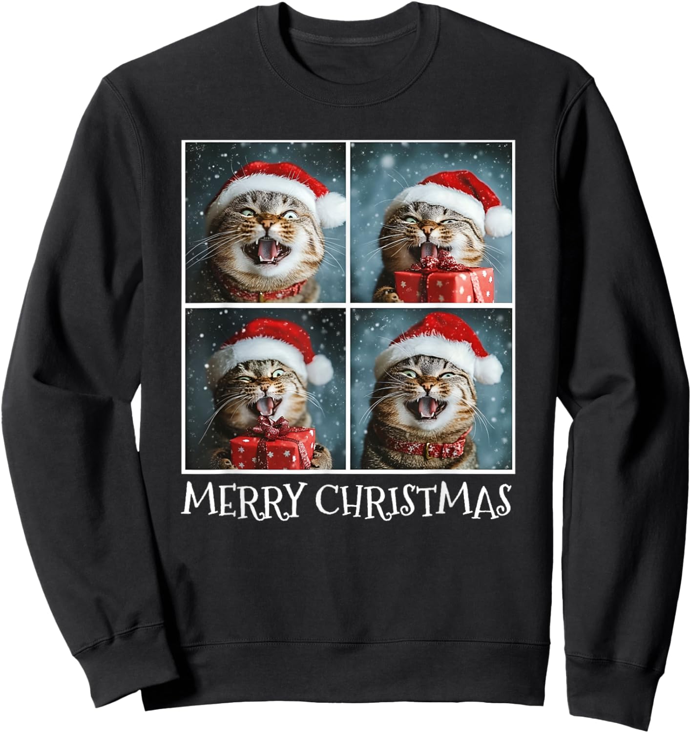 Cat Santa Hat Christmas Cat Selfie Sweatshirt - Sweatshirt | Black