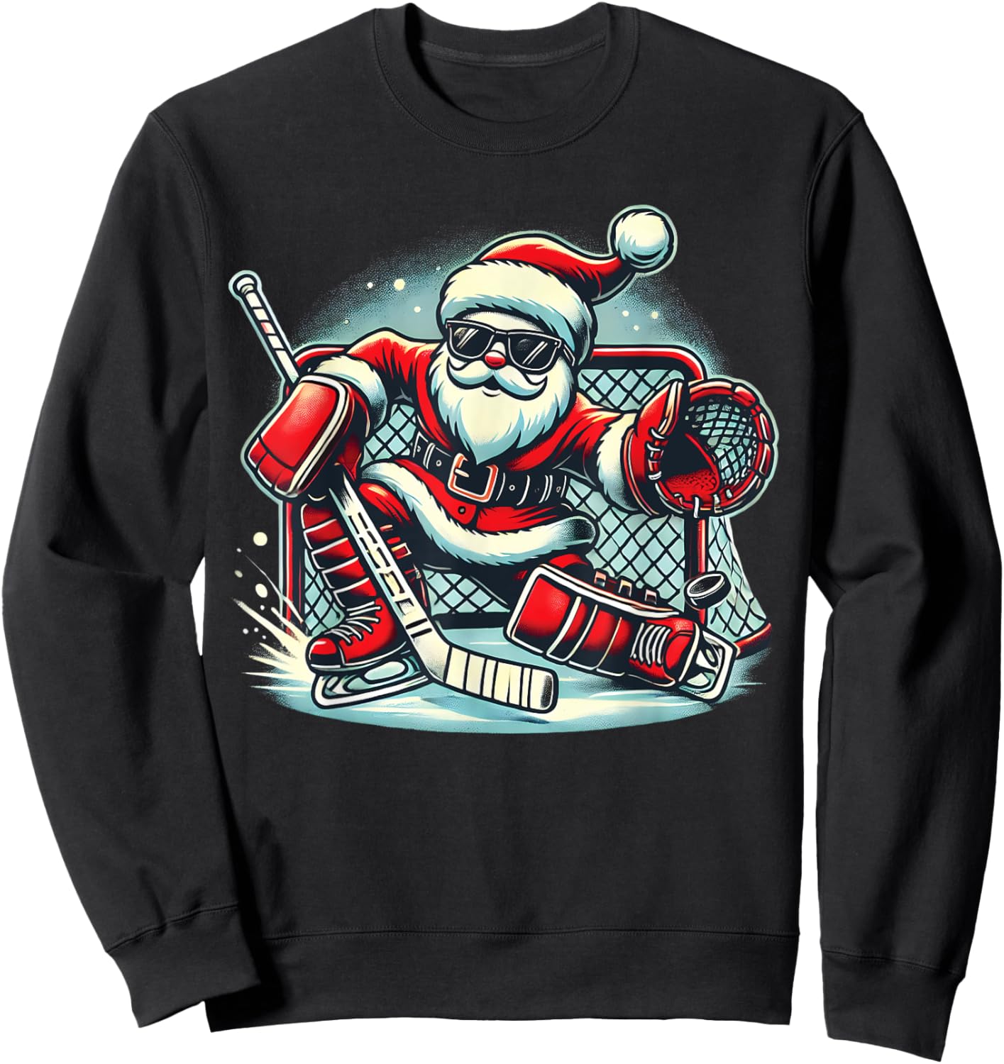 Funny Santa Playing Ice Hockey Lovers Boys Girls Christmas Sweatshirt - Sweatshirt | Black