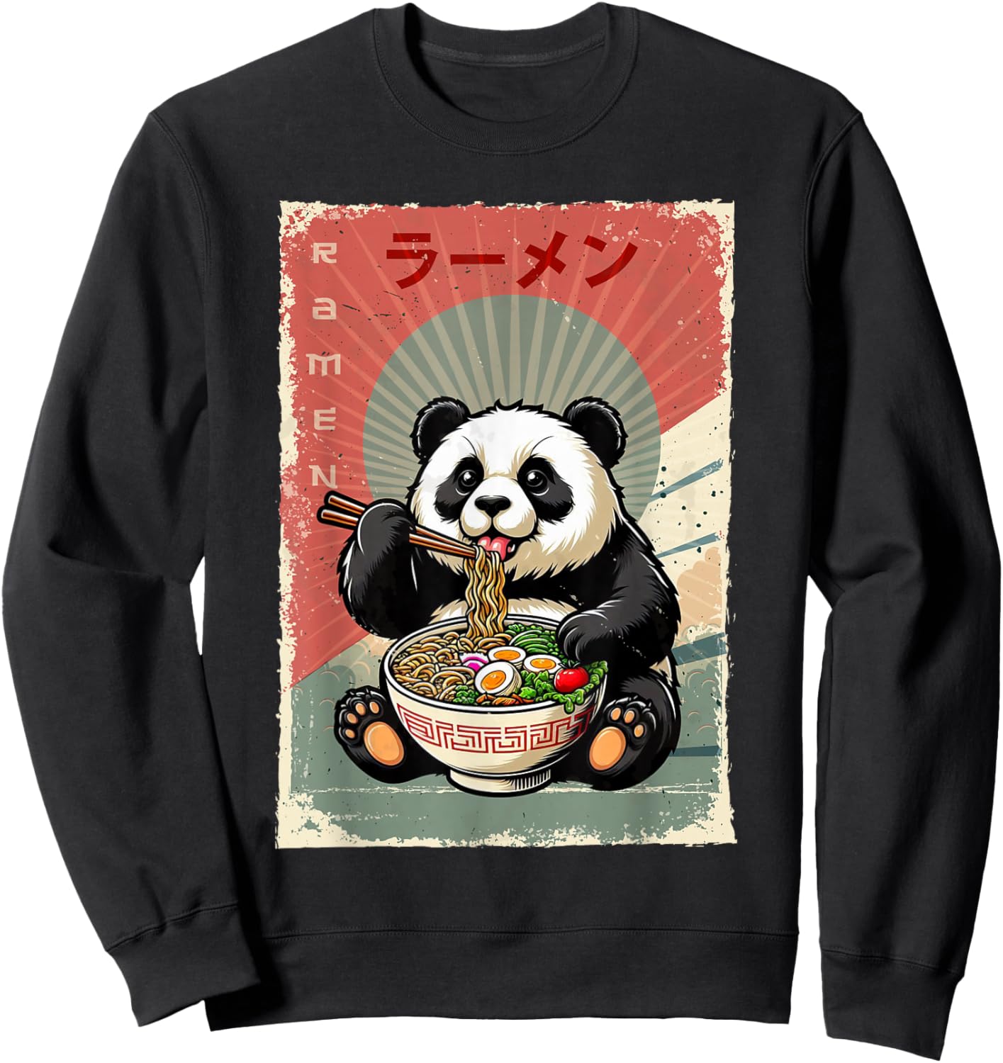 Panda Eating Ramen Japanese Noodles Soup Sweatshirt - Sweatshirt | Black