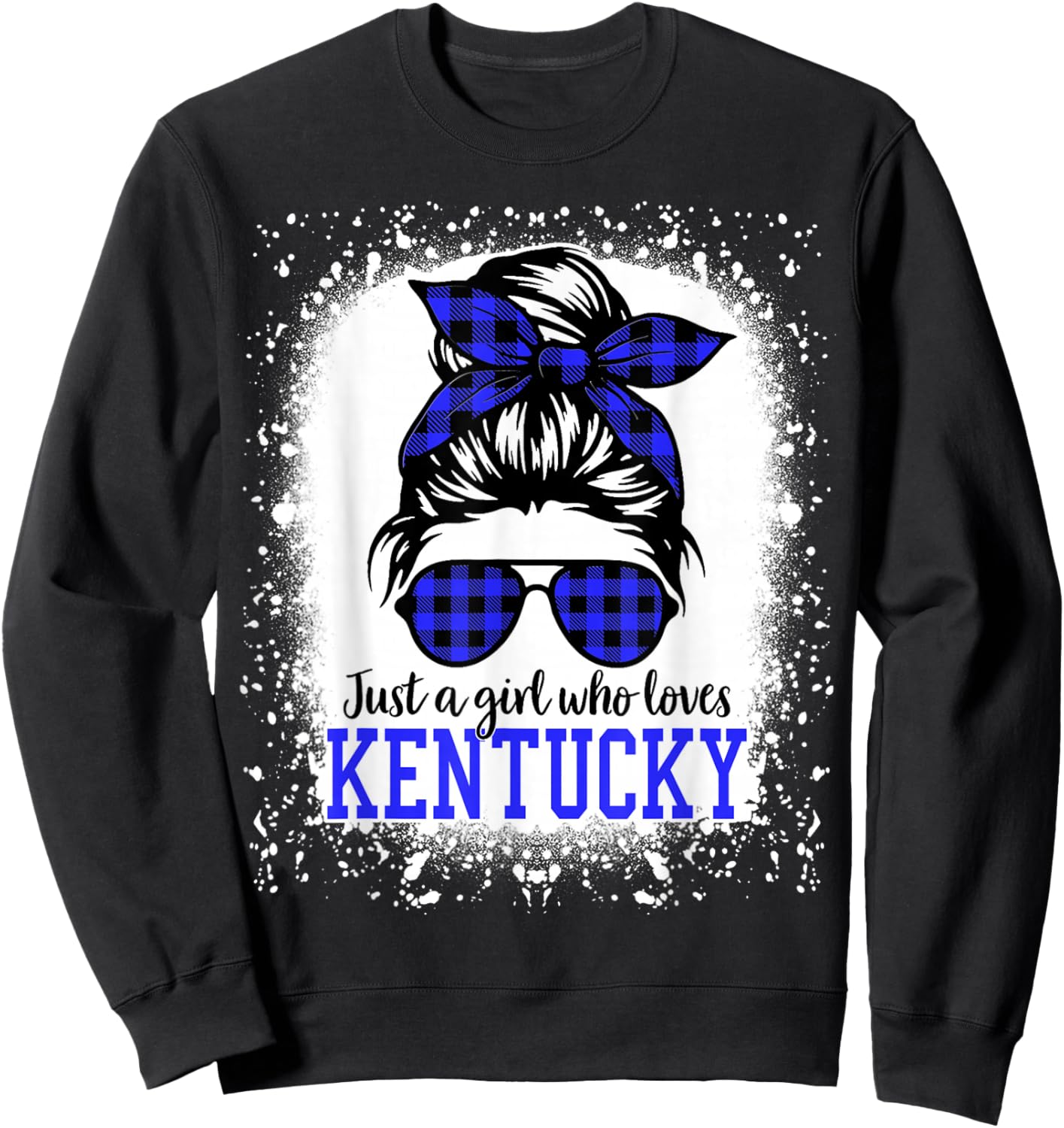 Kentucky Women Girls Messy Bun Hair, Kentucky State Pride Sweatshirt - Sweatshirt | Black