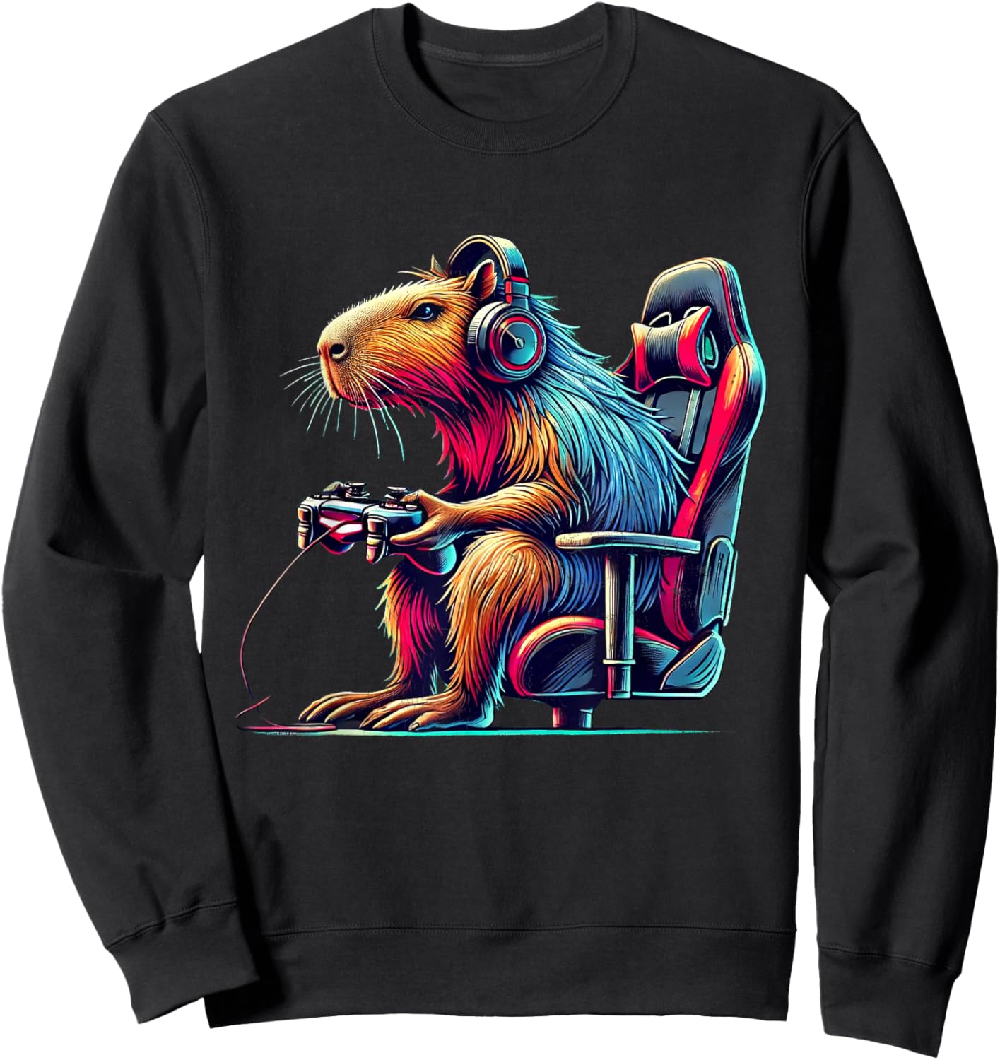 Funny Capybara Gaming Retro Rodent Capybara Video Games Sweatshirt - Sweatshirt | Black
