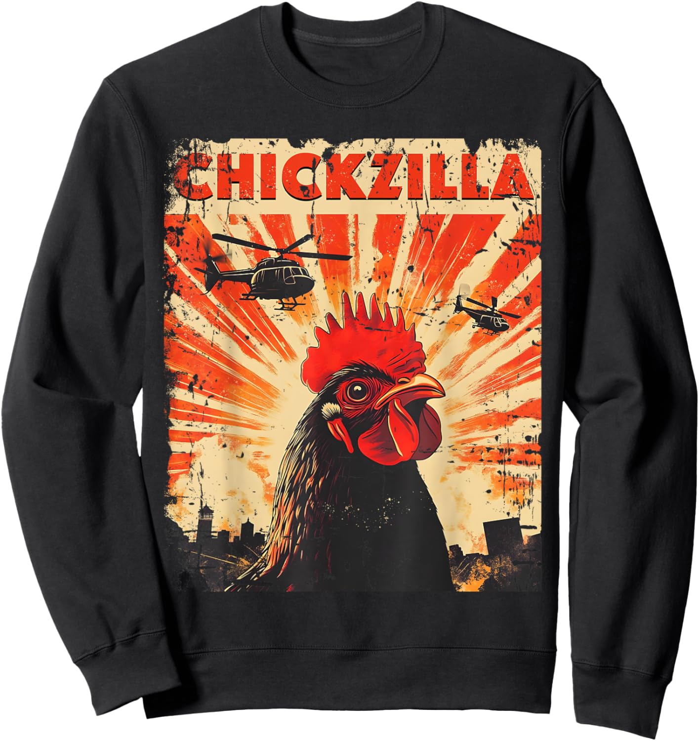 Funny Chicken Japan Retro Vintage Design Chickzilla Sweatshirt - Sweatshirt | Black