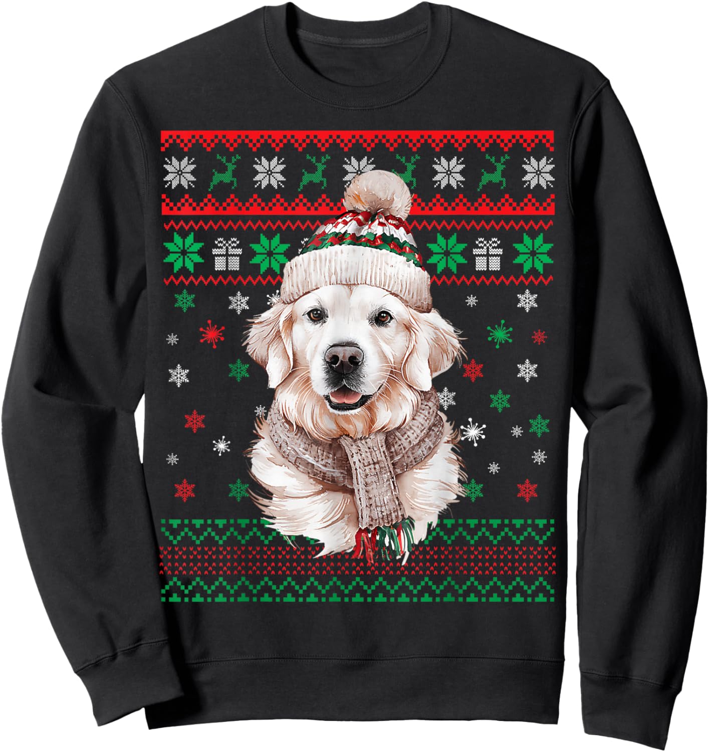 White English Cream Golden Retriever Mom Dog Puppy Christmas Sweatshirt - Sweatshirt | Black