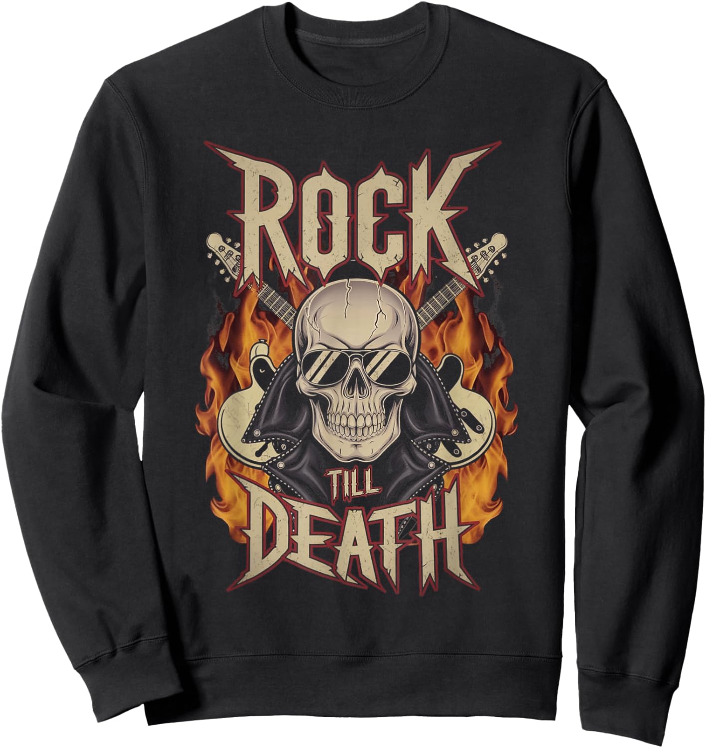 Skull and Flames Rock Till Death Sweatshirt - Sweatshirt | Black